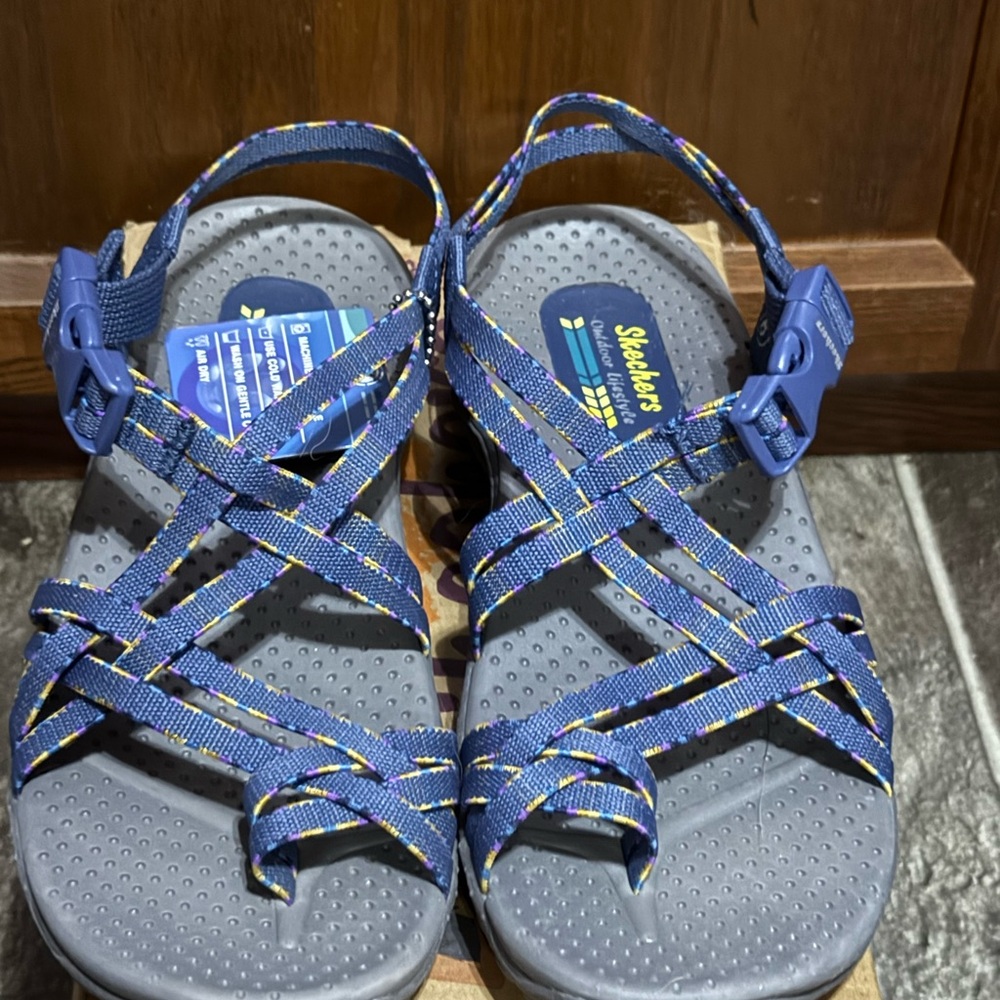 Skechers Navy and Gray Strappy Sandals NWT